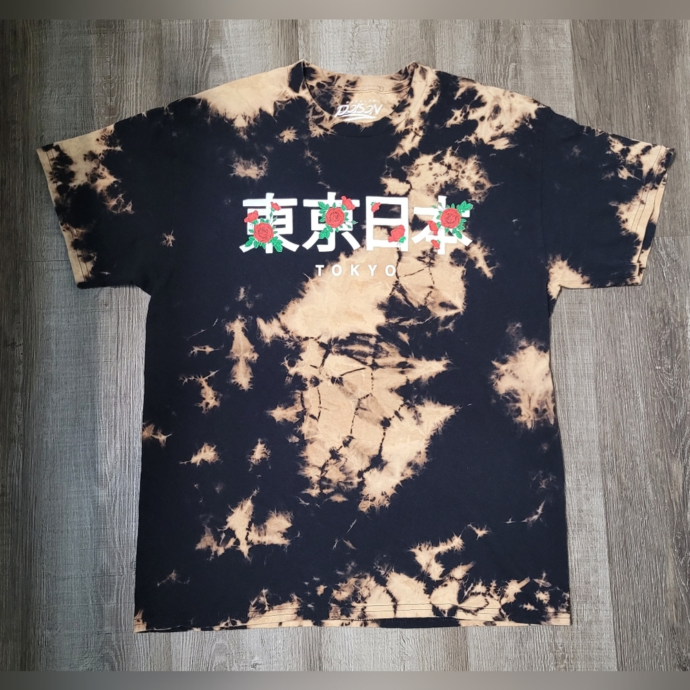 Popular Poison Kanji Rose Toyko Overlay Bleach Tee Men's Size Large